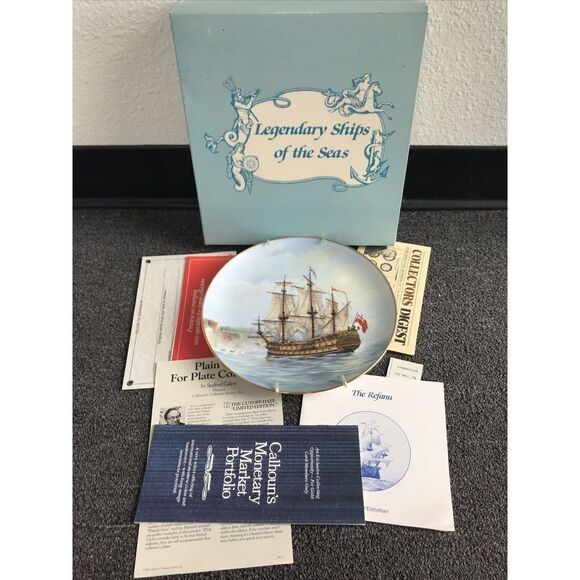 Legendary Ships Of The Sea Decorative Plate "The Gaspe' Bay" Vintage Hanger Box - Picture 1 of 3